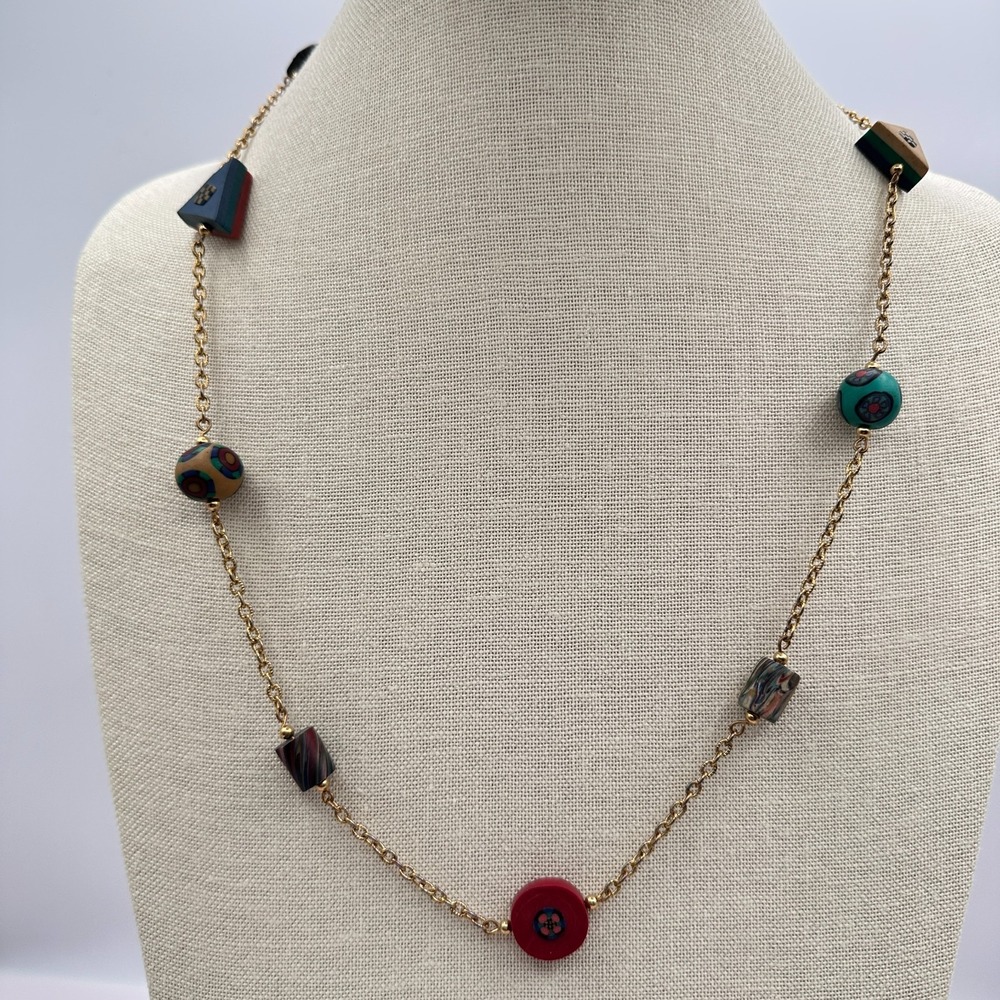 Vintage Y2K Beaded Gold Tone Chain Necklace Women's Classic Statement Jewelry